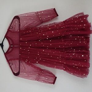 ELESTORY Starlet Dress Red Tulle Mesh with Gold Stars & Moons Size 5